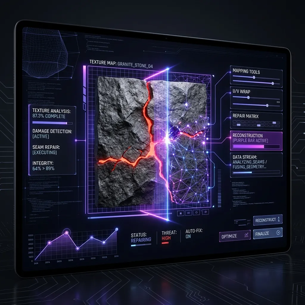 A modern UI visualization of scanning lines repairing texture seams